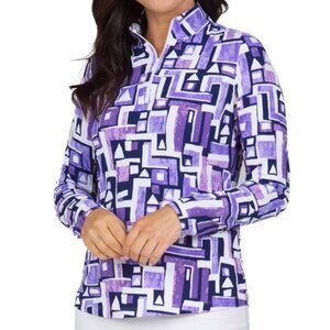 IBKUL Print Long Sleeve Mock Neck Plum / Navy Top XXL NWT